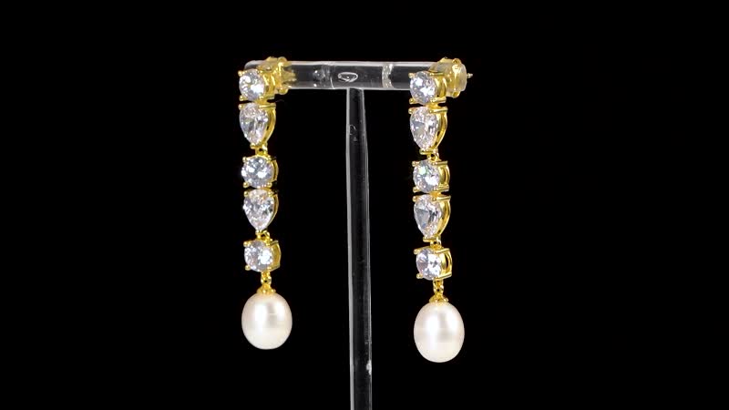 White Freshwater Cultured Pearl, Simulated Diamond Earrings in Yellow Rhodium Over Sterling Silver 3.10 ctw