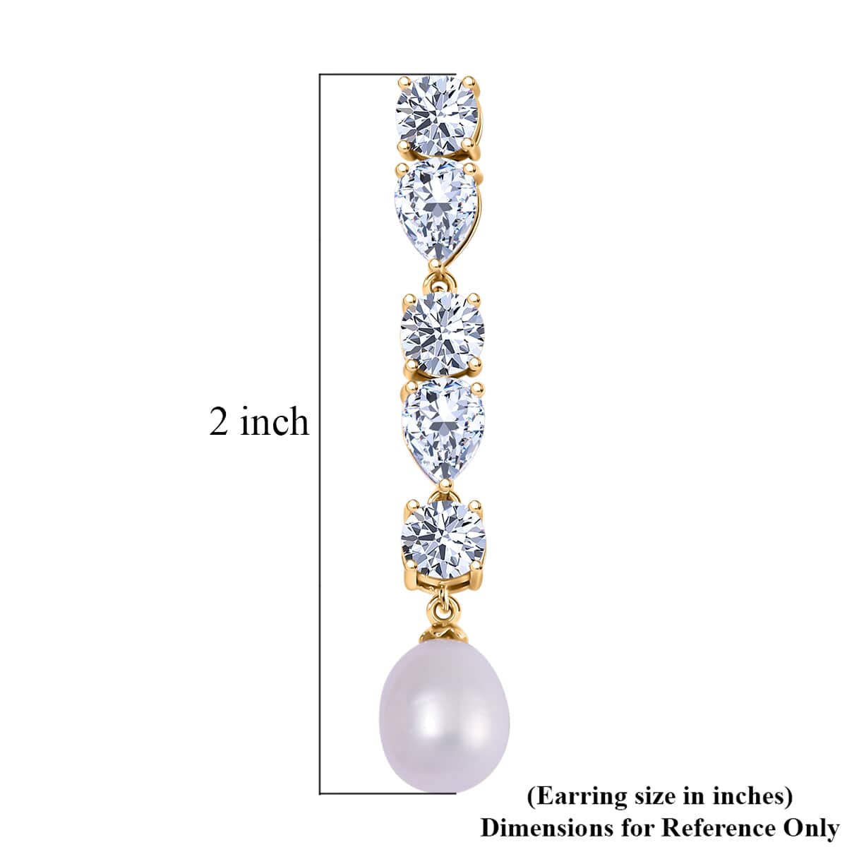 White Freshwater Cultured Pearl and Simulated Diamond 3.10 ctw Earrings in 14K Yellow Over Sterling Silver image number 5