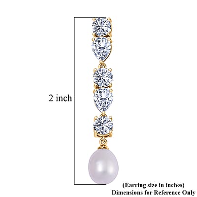White Freshwater Cultured Pearl and Simulated Diamond 3.10 ctw Earrings in 14K Yellow Over Sterling Silver