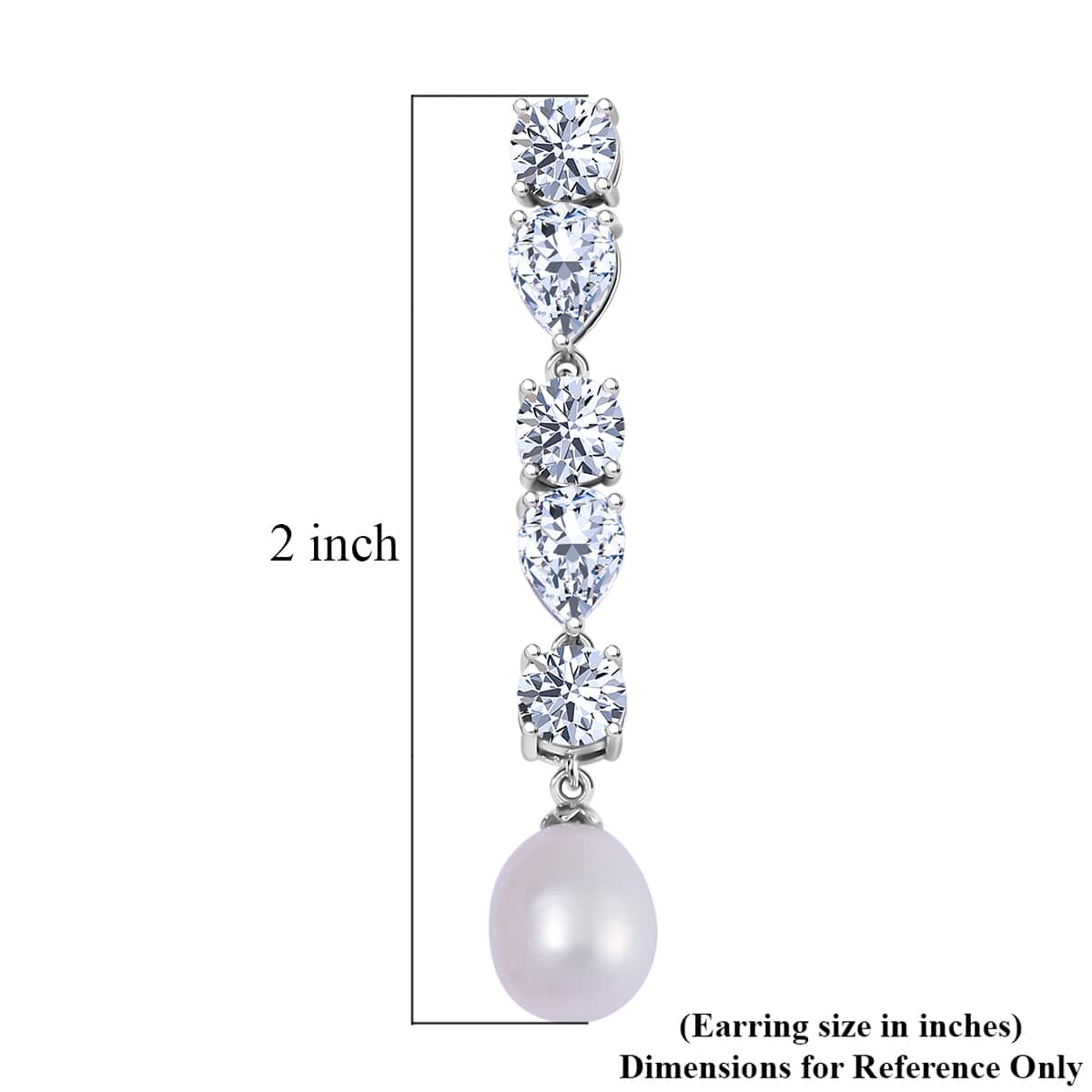 White Freshwater Cultured Pearl and Simulated Diamond 3.10 ctw Earrings in Rhodium Over Sterling Silver image number 5