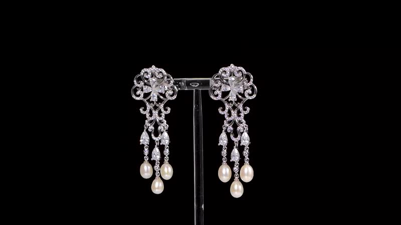 White Freshwater Cultured Pearl, Simulated Diamond Earrings in Rhodium Over Sterling Silver 1.00 ctw