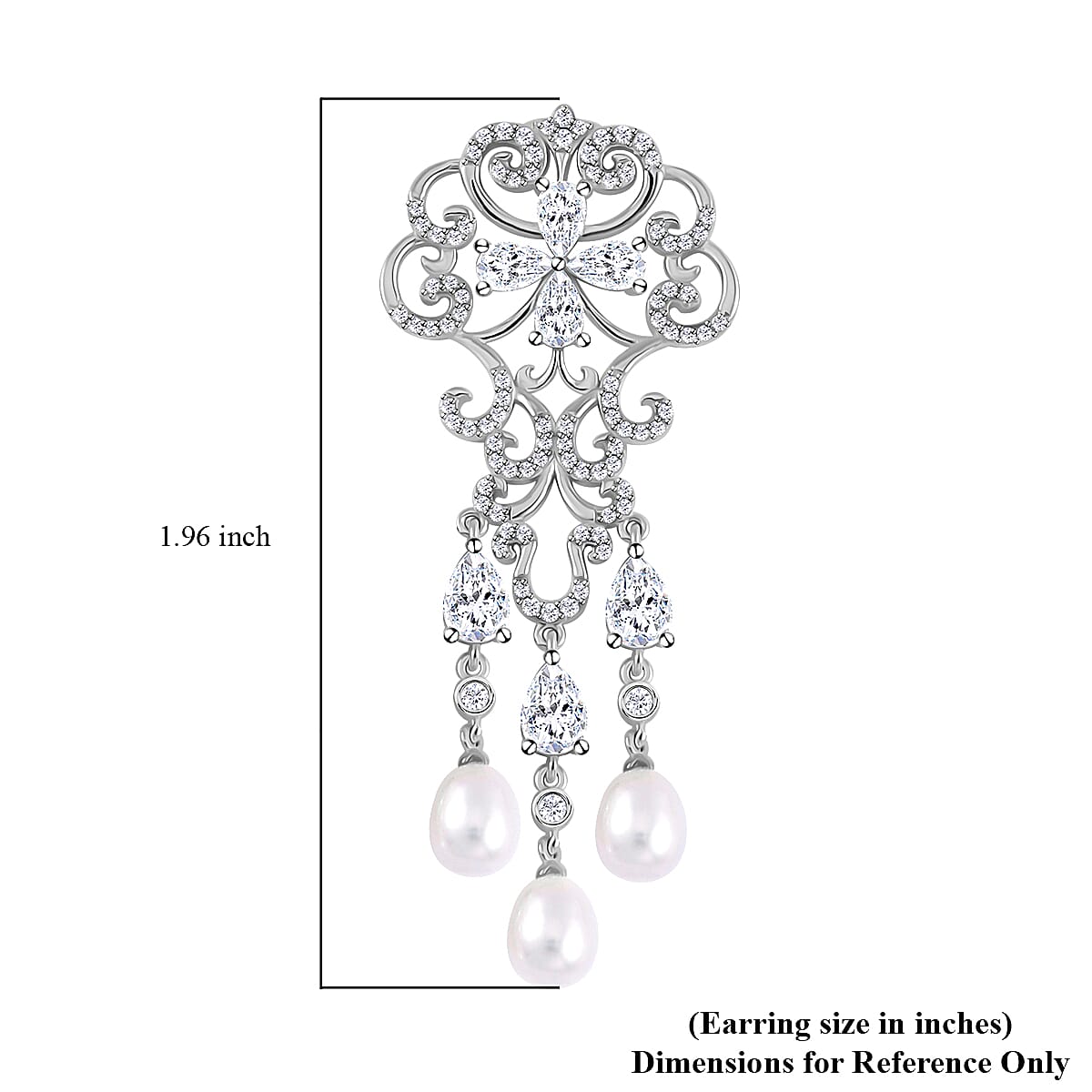 White Freshwater Cultured Pearl and Simulated Diamond 1.00 ctw Earrings in Rhodium Over Sterling Silver