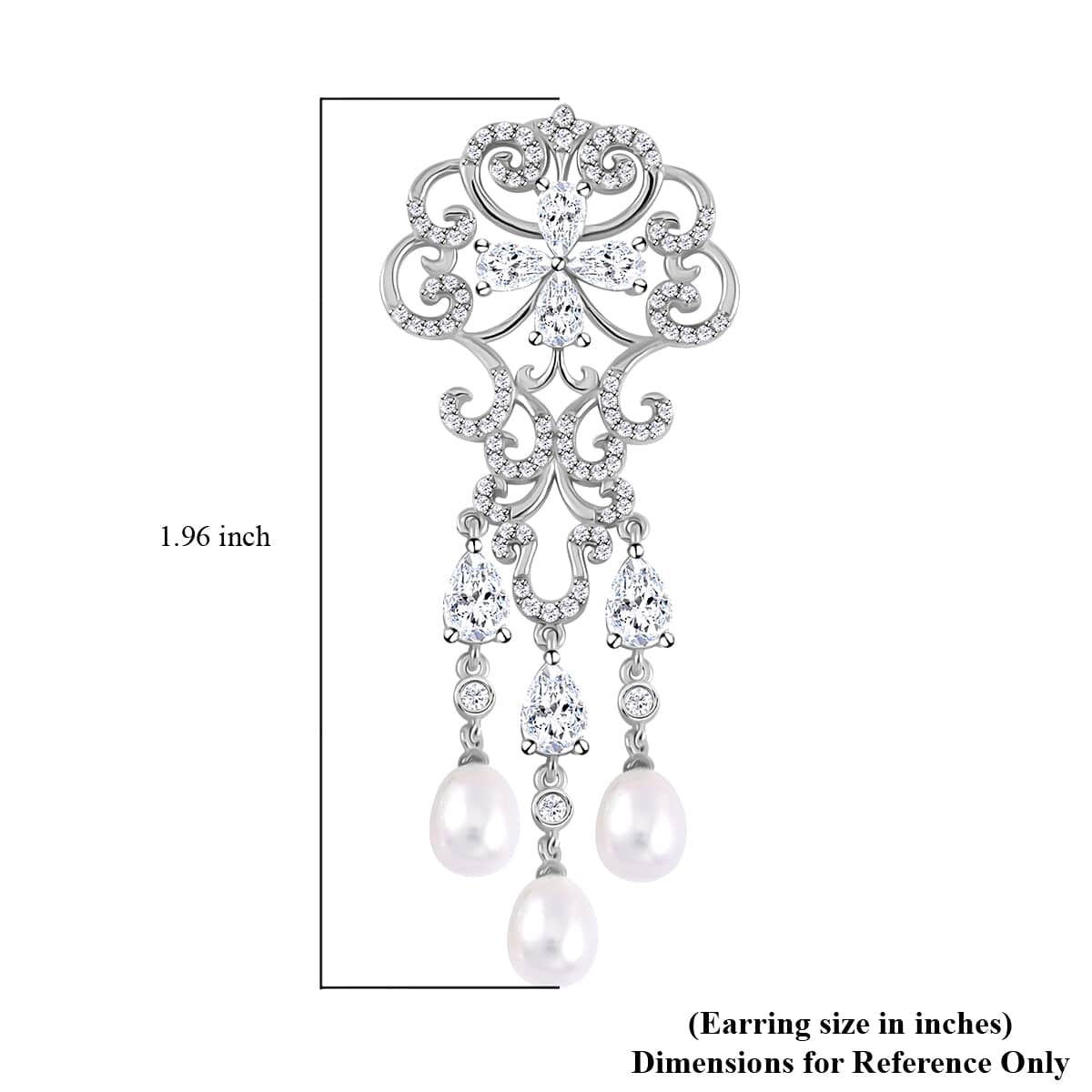 White Freshwater Cultured Pearl and Simulated Diamond 1.00 ctw Earrings in Rhodium Over Sterling Silver image number 4