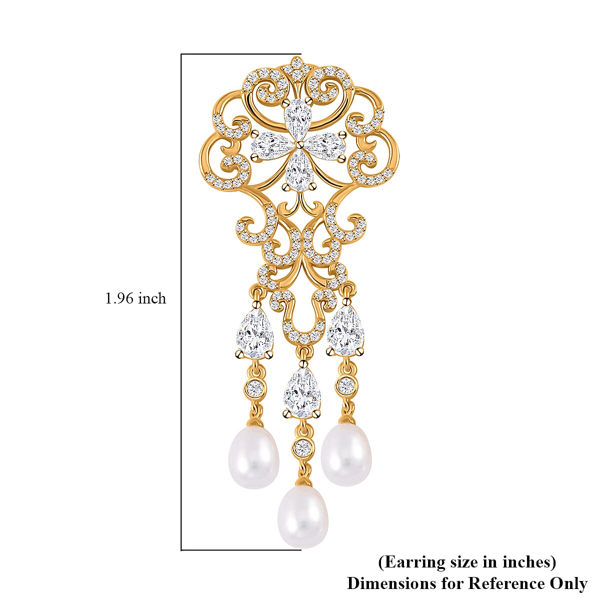 White Freshwater Cultured Pearl and Simulated Diamond 1.00 ctw Earrings in Yellow Rhodium Over Sterling Silver image number 4