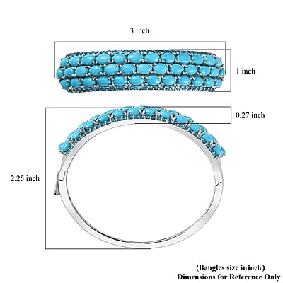 Sleeping Beauty Turquoise and Malgache Neon Apatite 18.30 ctw Cuff Bangle in Platinum Over Sterling Silver 7.25 Inches
