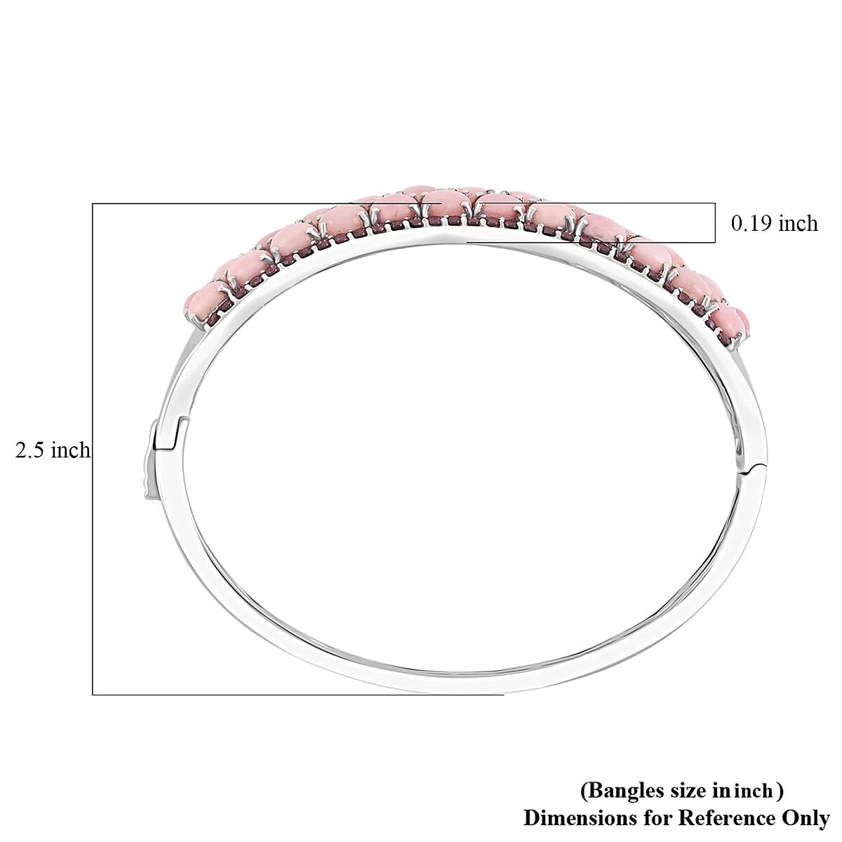 Peach Opal and Orissa Rhodolite Garnet 16.00 ctw Cuff Bangle in Platinum Over Sterling Silver 7.25 Inches image number 5