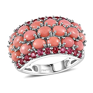 Peach Opal and Orissa Rhodolite Garnet 3.85 ctw Ring in Platinum Over Sterling Silver (Size 7.0)