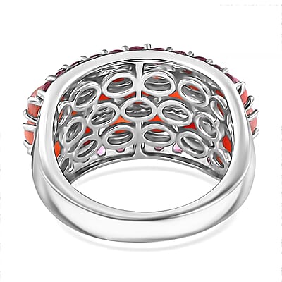 Peach Opal and Orissa Rhodolite Garnet 3.85 ctw Ring in Platinum Over Sterling Silver (Size 7.0)