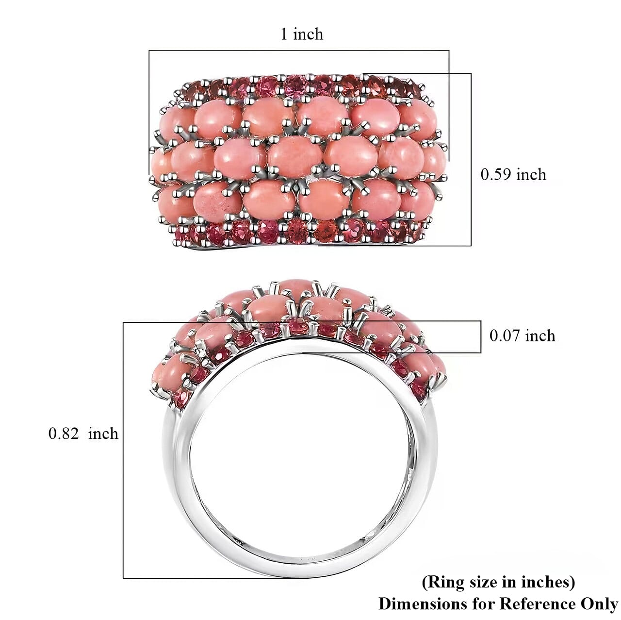 Peach Opal and Orissa Rhodolite Garnet 3.85 ctw Ring in Platinum Over Sterling Silver (Size 7.0)