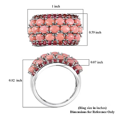 Peach Opal and Orissa Rhodolite Garnet 3.85 ctw Ring in Platinum Over Sterling Silver (Size 7.0)