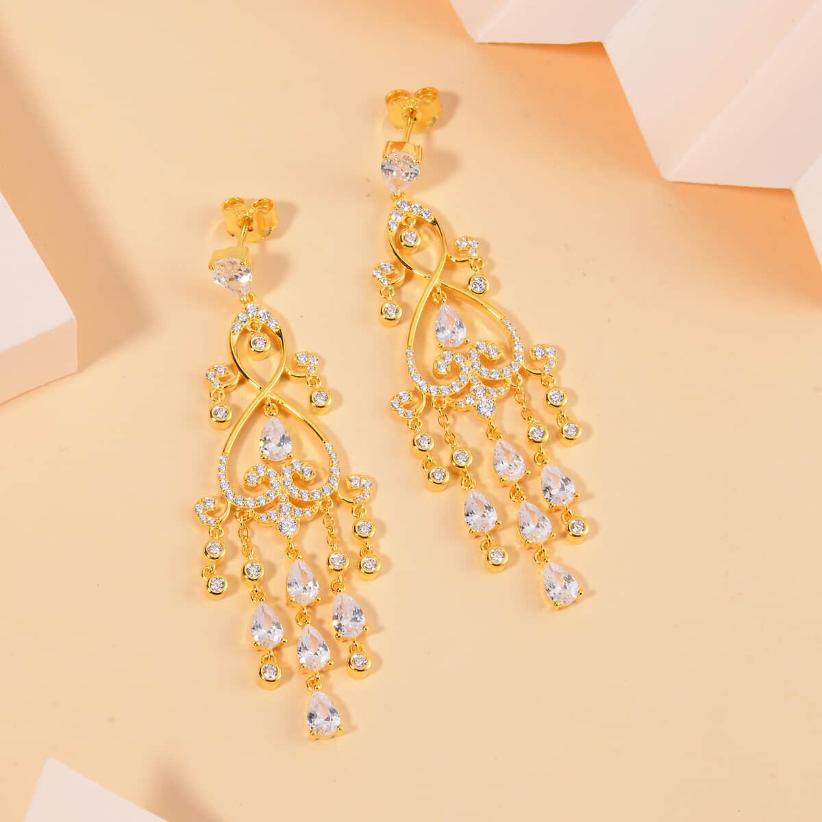 Simulated Diamond Earrings in Yellow Rhodium Over Sterling Silver 1.90 ctw image number 1