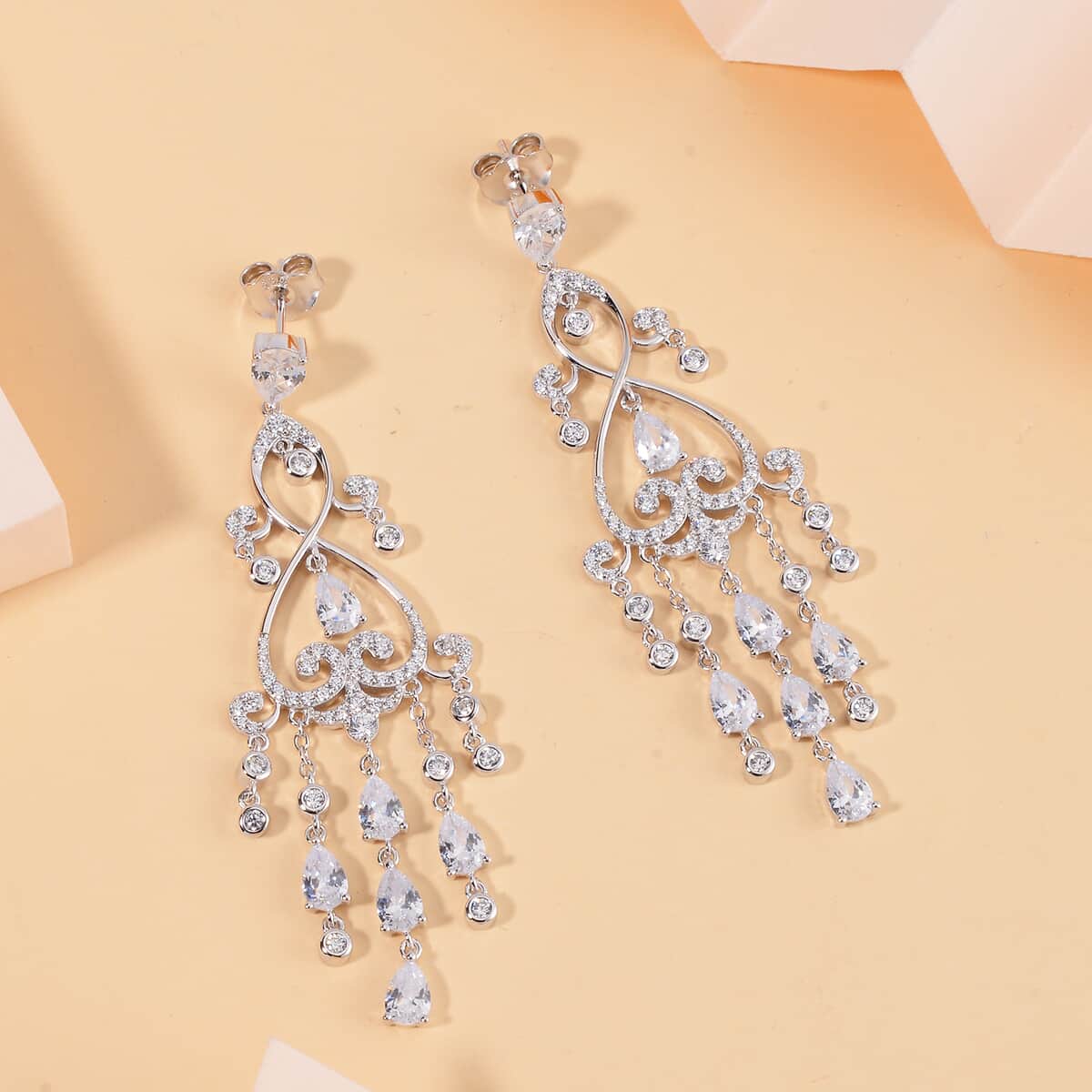 Simulated Diamond Earrings in Rhodium Over Sterling Silver 1.90 ctw image number 1