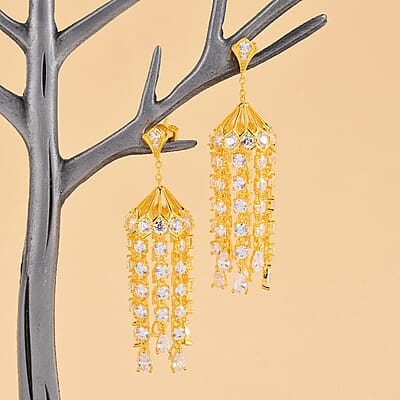 Simulated Diamond Earrings in Yellow Rhodium Over Sterling Silver 0.65 ctw