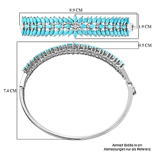 Sleeping Beauty Turquoise and White Zircon 8.00 ctw Bangle Bracelet in Platinum Over Sterling Silver (8 In) (23.36 g)