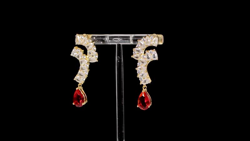Lustro Stella Finest Red and White CZ Drop Earrings in 14K YG Over Sterling Silver 1.65 ctw