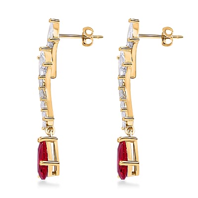 Lustro Stella Finest Red and White CZ Drop Earrings in 14K Yellow Gold Over Sterling Silver
