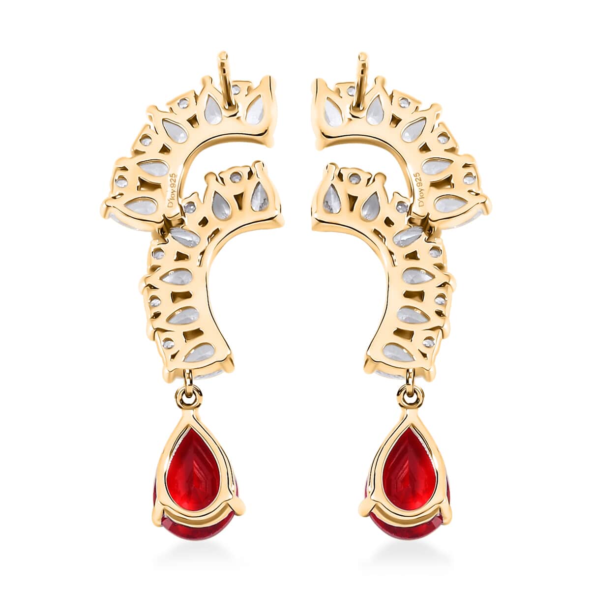 Lustro Stella Finest Red and White CZ Drop Earrings in 14K Yellow Gold Over Sterling Silver image number 4