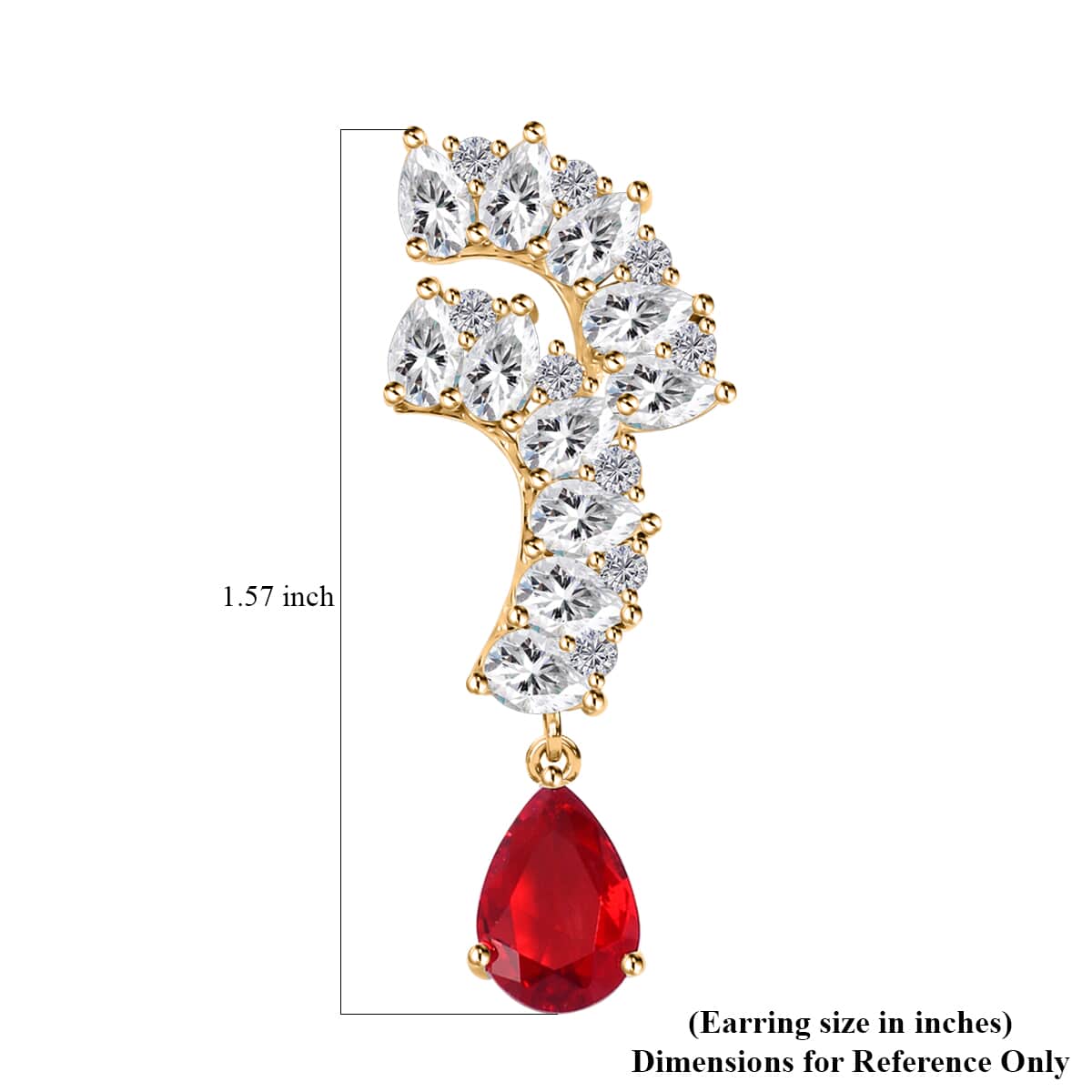 Lustro Stella Finest Red and White CZ Drop Earrings in 14K Yellow Gold Over Sterling Silver image number 5