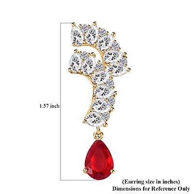 Lustro Stella Finest Red and White CZ Drop Earrings in 14K Yellow Gold Over Sterling Silver