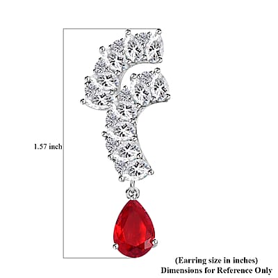 Lustro Stella Finest Red and White CZ Drop Earrings in Rhodium Over Sterling Silver