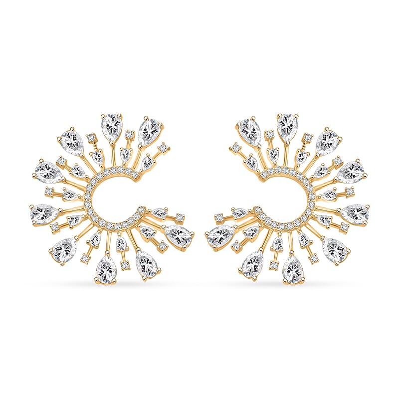 Lustro Stella Finest CZ Celestial Earrings in 14K Yellow Gold Over Sterling Silver