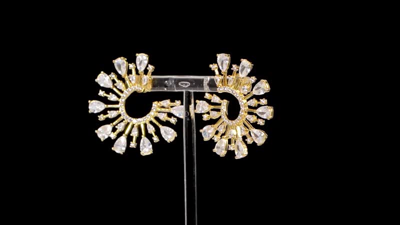 Lustro Stella Finest CZ Celestial Earrings in 14K Yellow Gold Over Sterling Silver