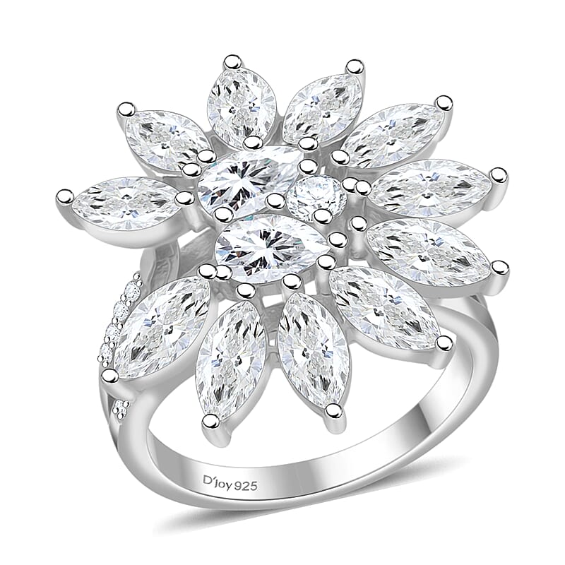 Lustro Stella Finest CZ Floral Ring in Rhodium Over Sterling Silver (Size 6.0)