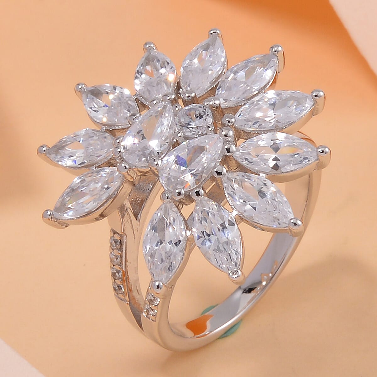 Lustro Stella Finest CZ Floral Ring in Rhodium Over Sterling Silver (Size 6.0) 1.15 ctw image number 1