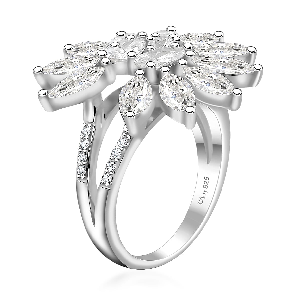 Lustro Stella Finest CZ Floral Ring in Rhodium Over Sterling Silver (Size 6.0) 1.15 ctw image number 3