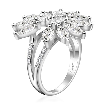Lustro Stella Finest CZ Floral Ring in Rhodium Over Sterling Silver (Size 6.0)