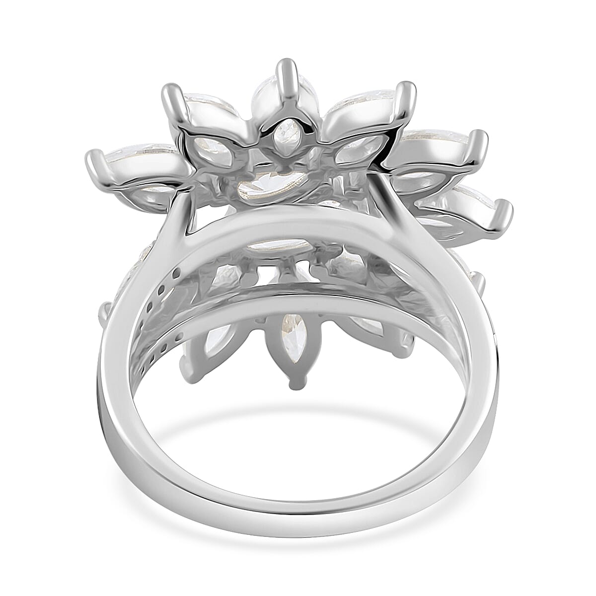 Lustro Stella Finest CZ Floral Ring in Rhodium Over Sterling Silver (Size 6.0) 1.15 ctw image number 4