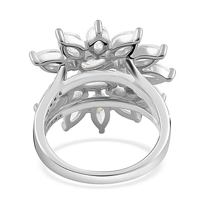 Lustro Stella Finest CZ Floral Ring in Rhodium Over Sterling Silver (Size 6.0)