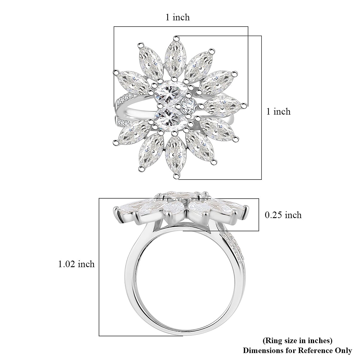 Lustro Stella Finest CZ Floral Ring in Rhodium Over Sterling Silver (Size 6.0) 1.15 ctw image number 5