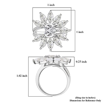 Lustro Stella Finest CZ Floral Ring in Rhodium Over Sterling Silver (Size 6.0)
