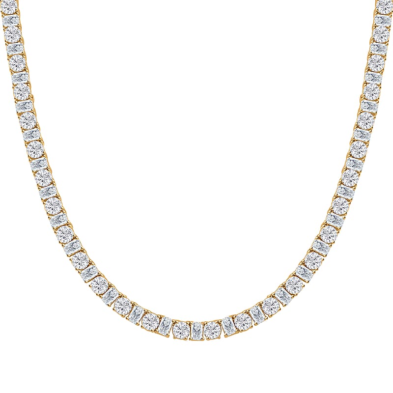 Lustro Stella Finest CZ Tennis Necklace in 14K Yellow Gold Over Sterling Silver 18 Inches