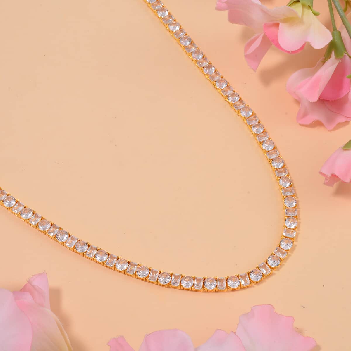 Lustro Stella Finest CZ Tennis Necklace in 14K Yellow Gold Over Sterling Silver 18 Inches image number 1