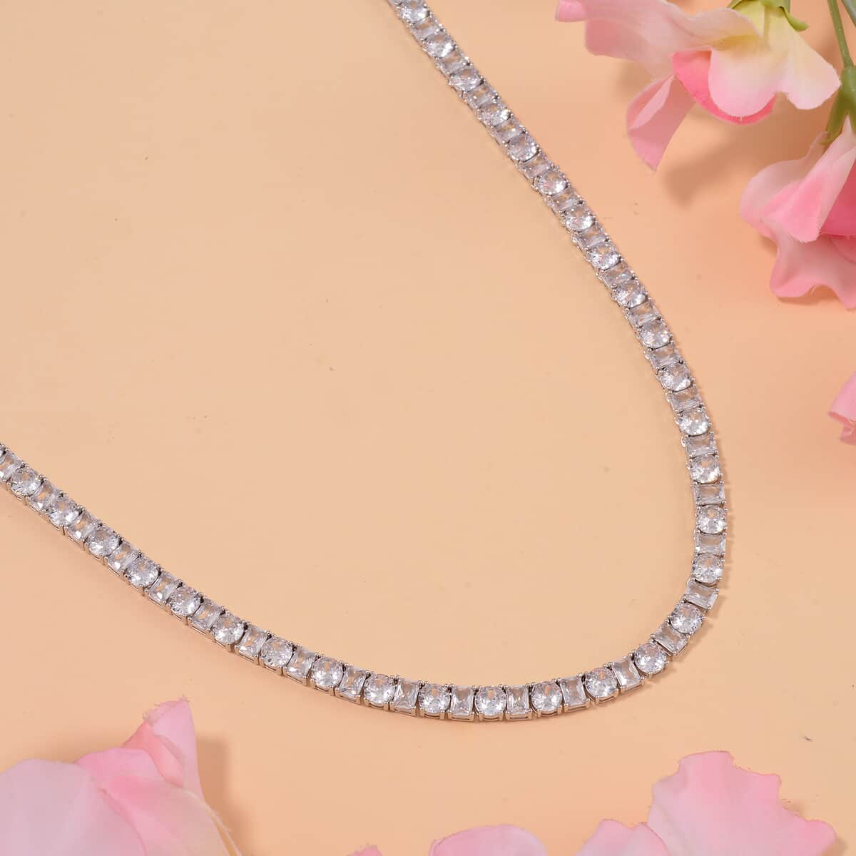 Lustro Stella Finest CZ Tennis Necklace in Rhodium Over Sterling Silver 18 Inches image number 1