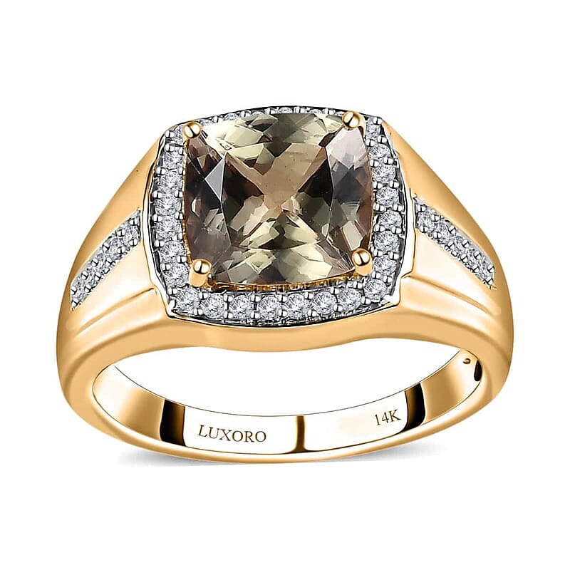 Luxoro 14K Yellow Gold AAA Turkizite and G-H I2 Diamond Men's Ring (Size 10.0) 6 Grams 4.00 ctw
