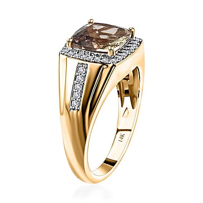 Luxoro 14K Yellow Gold AAA Turkizite and G-H I2 Diamond Men's Ring (Size 10.0) 6 Grams 4.00 ctw
