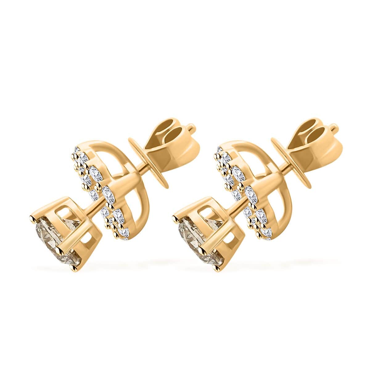 Modani 14K Yellow Gold Diamond Halo Stud Earrings 1.40 ctw image number 3