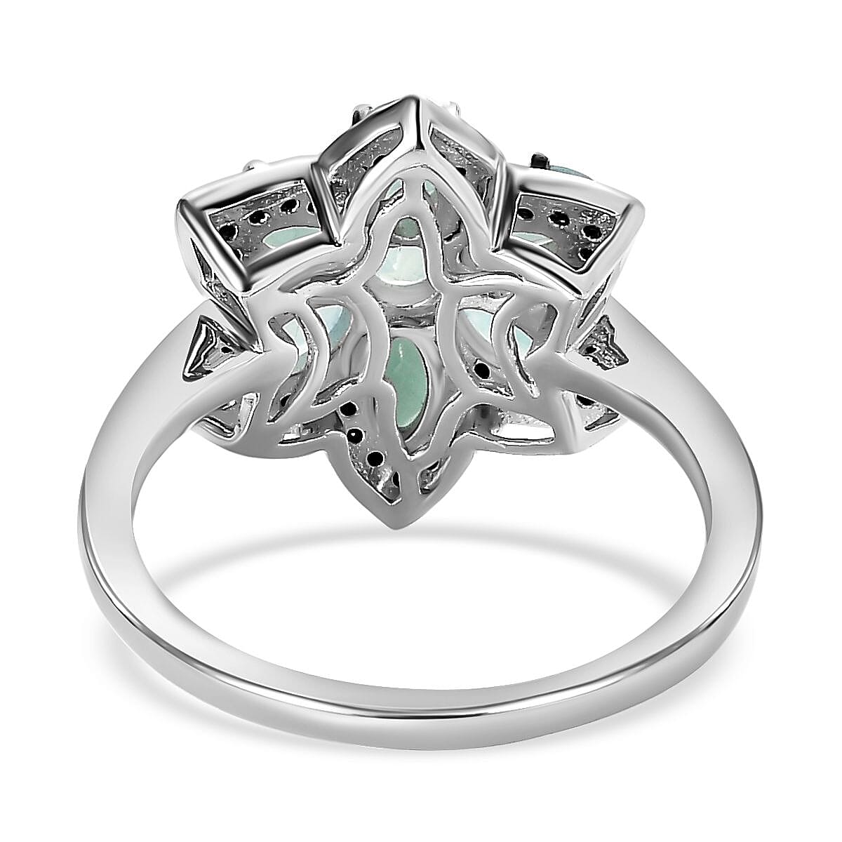 Grandidierite and Thai Black Spinel Floral Ring in Platinum Over Sterling Silver (Size 10.0) 2.15 ctw