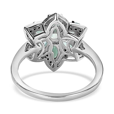 Grandidierite and Thai Black Spinel Floral Ring in Platinum Over Sterling Silver (Size 10.0) 2.15 ctw
