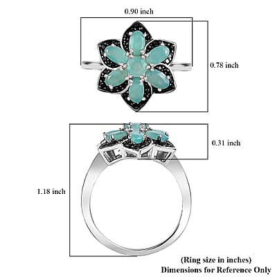 Grandidierite and Thai Black Spinel Floral Ring in Platinum Over Sterling Silver (Size 10.0) 2.15 ctw