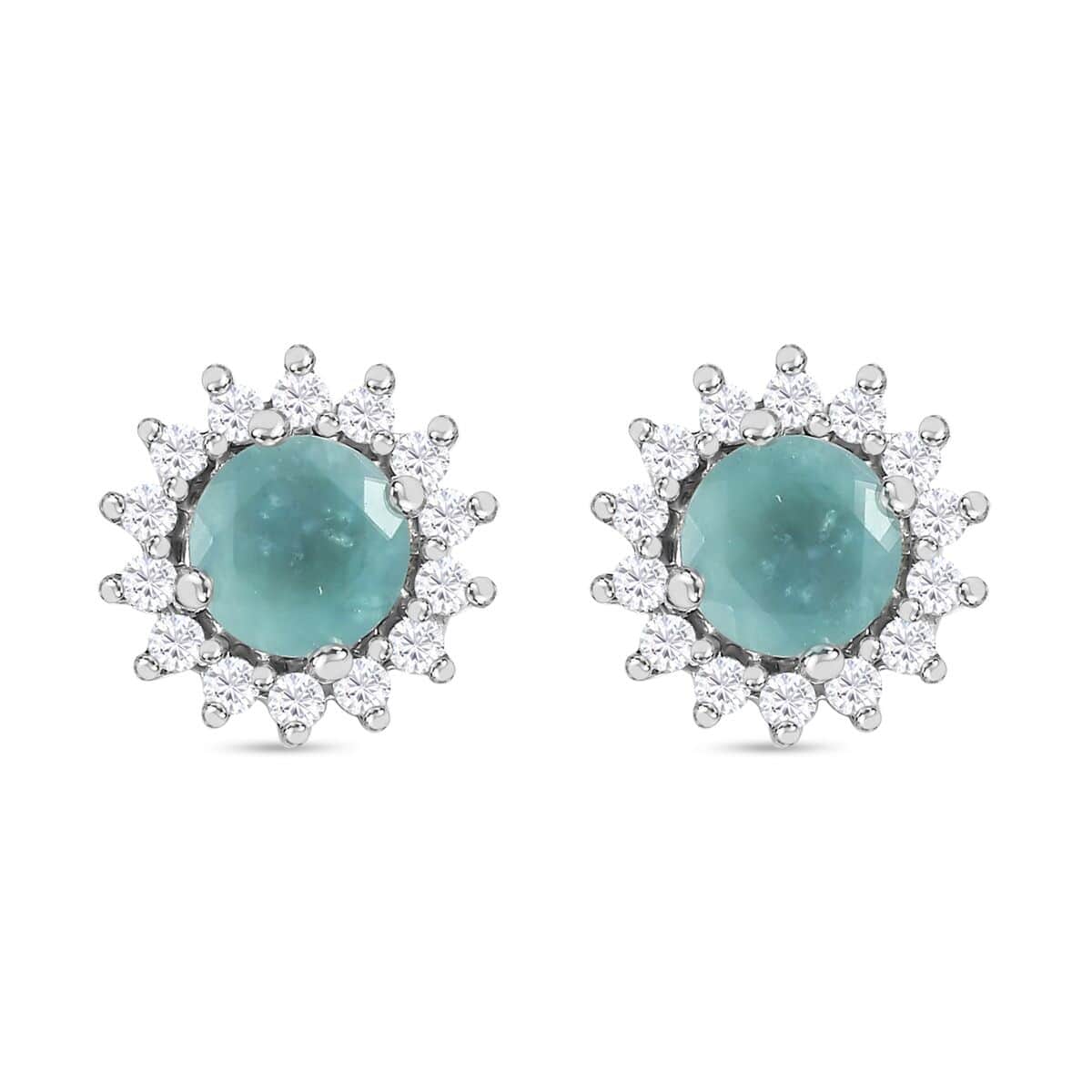 Grandidierite and White Zircon Sunburst Stud Earrings in Platinum Over Sterling Silver 1.40 ctw image number 0