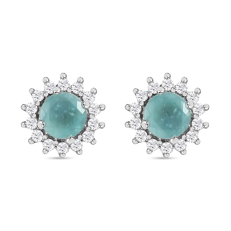 D'Joy Grandidierite and White Zircon Sunburst Stud Earrings in Platinum Over Sterling Silver 1.40 ctw