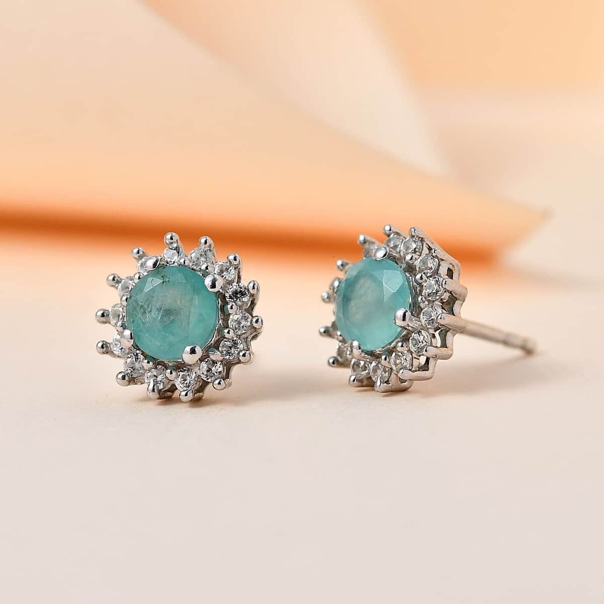 Grandidierite and White Zircon Sunburst Stud Earrings in Platinum Over Sterling Silver 1.40 ctw image number 1