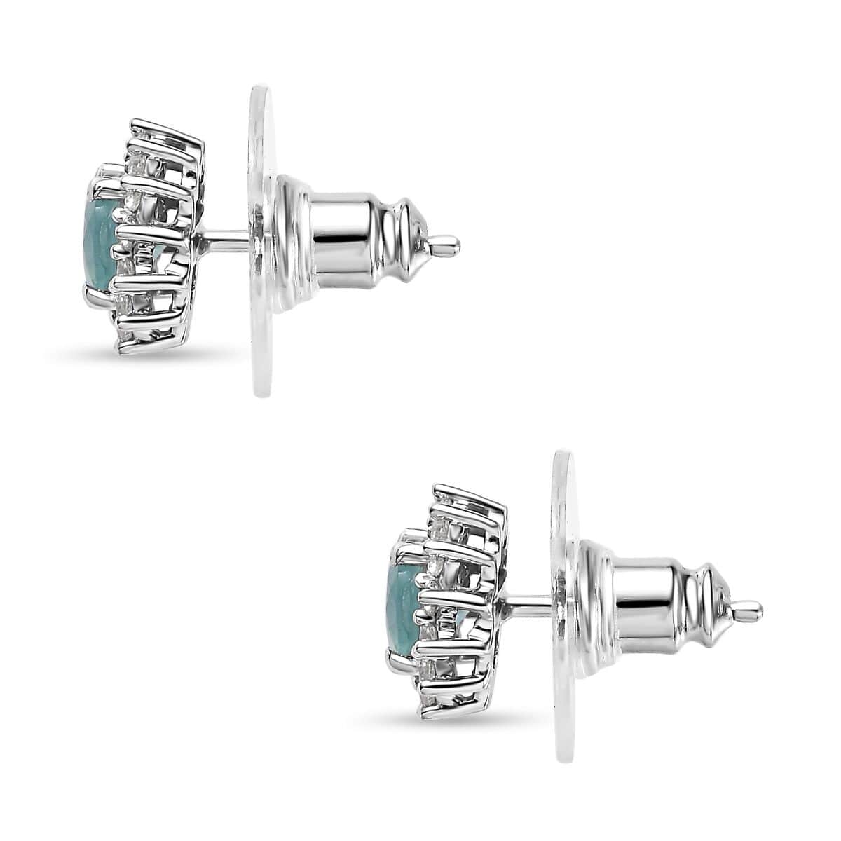 Grandidierite and White Zircon Sunburst Stud Earrings in Platinum Over Sterling Silver 1.40 ctw image number 3