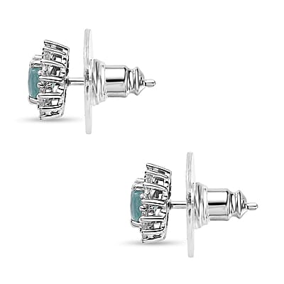 D'Joy Grandidierite and White Zircon Sunburst Stud Earrings in Platinum Over Sterling Silver 1.40 ctw