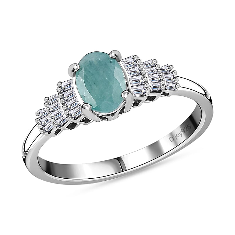 Grandidierite and Diamond Ring in Platinum Over Sterling Silver (Size 10.0) 1.00 ctw
