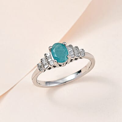 Grandidierite and Diamond Ring in Platinum Over Sterling Silver (Size 10.0) 1.00 ctw